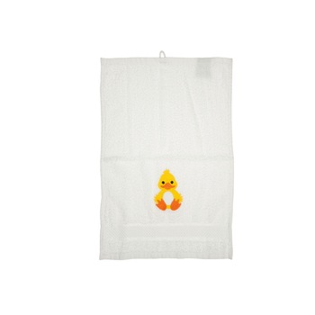 Prosop brodat, Alb, 30x50 cm, 100% bumbac, Buticcochet, cu Ratusca - PROS201 Prosop brodat, Alb, 30x50 cm, 100% bumbac, Buticcochet, cu Ratusca - PROS201