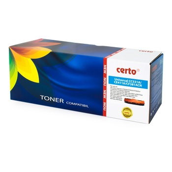 Cartus toner Certo compatibil cu CC531A/CE411A/CF381A, 8000 pagini, Cyan Cartus toner Certo compatibil cu CC531A/CE411A/CF381A, 8000 pagini, Cyan