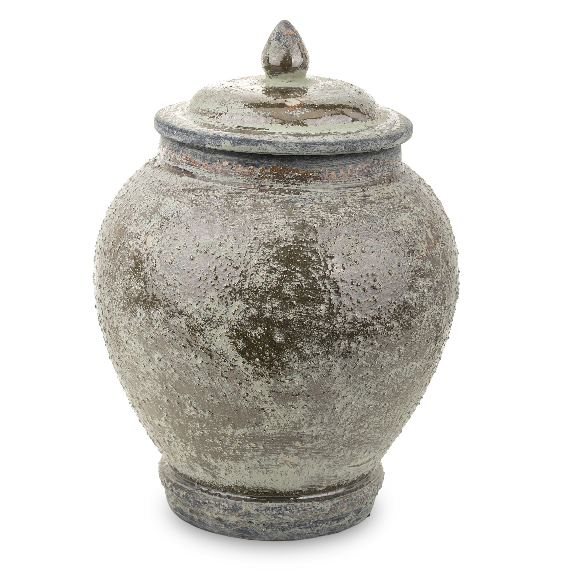 Bol ceramic, cu capac, gri antichizat, 32x21x21 cm