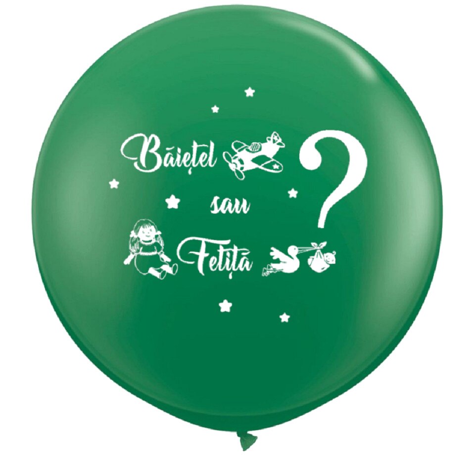 Balon latex jumbo verde inscriptionat Baietel sau Fetita?