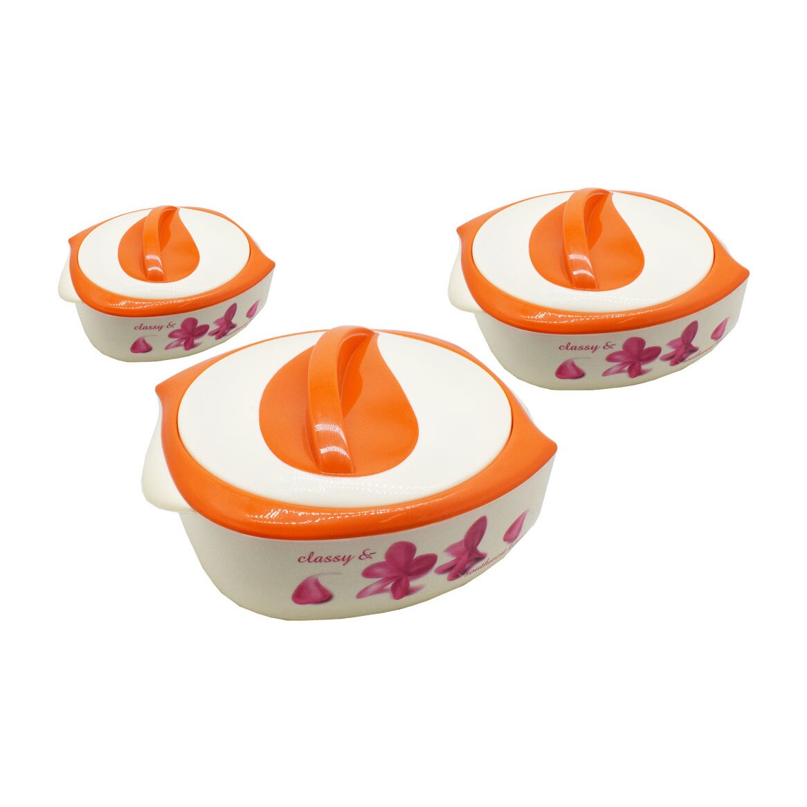 Set 3 caserole termoizolante, Naimeed D3147, culoare Alb / Portocaliu