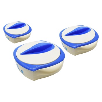 Set 3 caserole termoizolante, Naimeed D3147, culoare Alb / Albastru Set 3 caserole termoizolante, Naimeed D3147, culoare Alb / Albastru