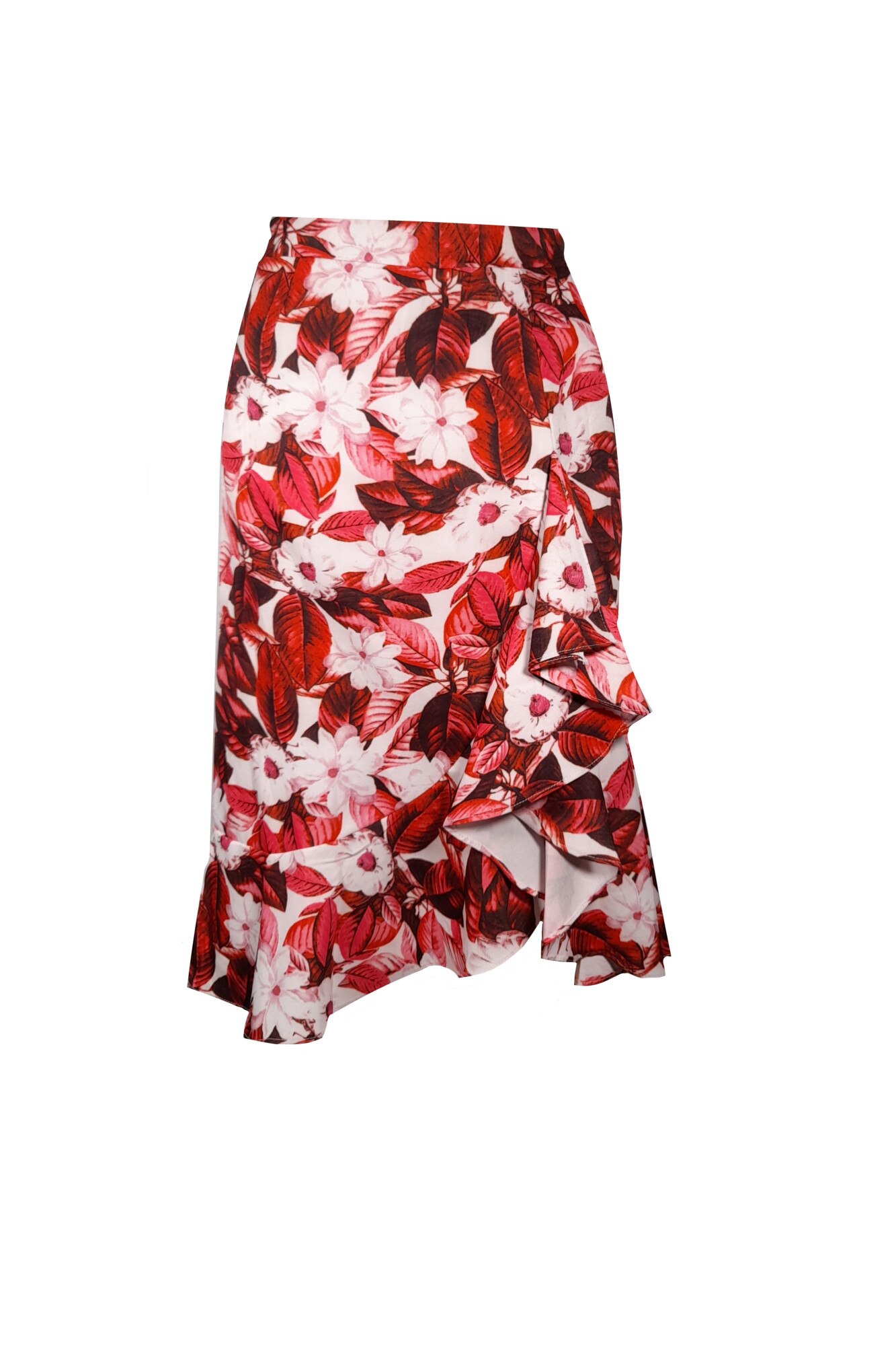 Fusta dama, cu imprimeu floral, Rosu/Multicolor