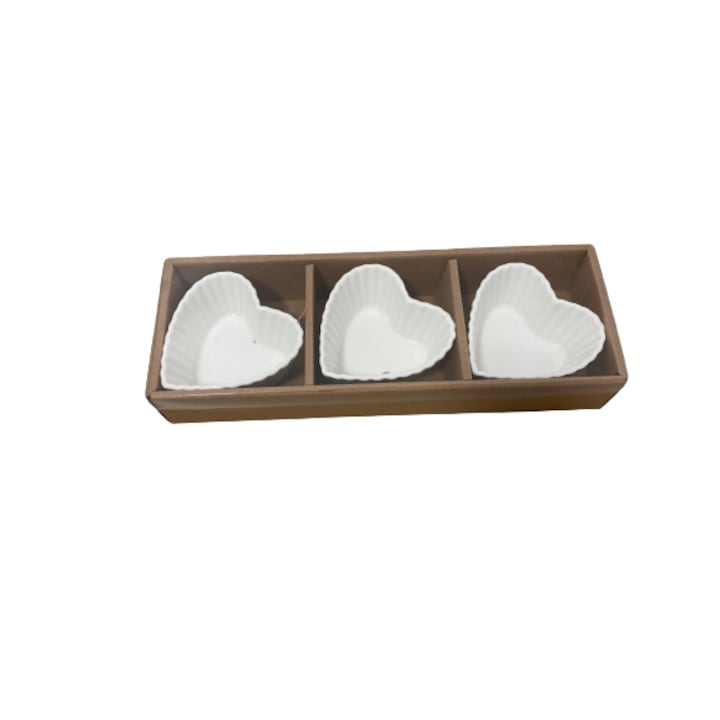 Set 3 platouri servire forma inima Koopman-Excellent Houseware, ceramica, 8.4x8.8x4.5 cm, alb