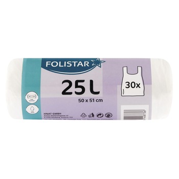 Saci menajeri cu maner Folistar, 25l, 30 buc, albi Saci menajeri cu maner Folistar, 25l, 30 buc, albi