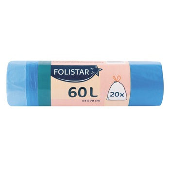 Saci menajeri cu banda Folistar, 60l, 20 buc, albastri Saci menajeri cu banda Folistar, 60l, 20 buc, albastri
