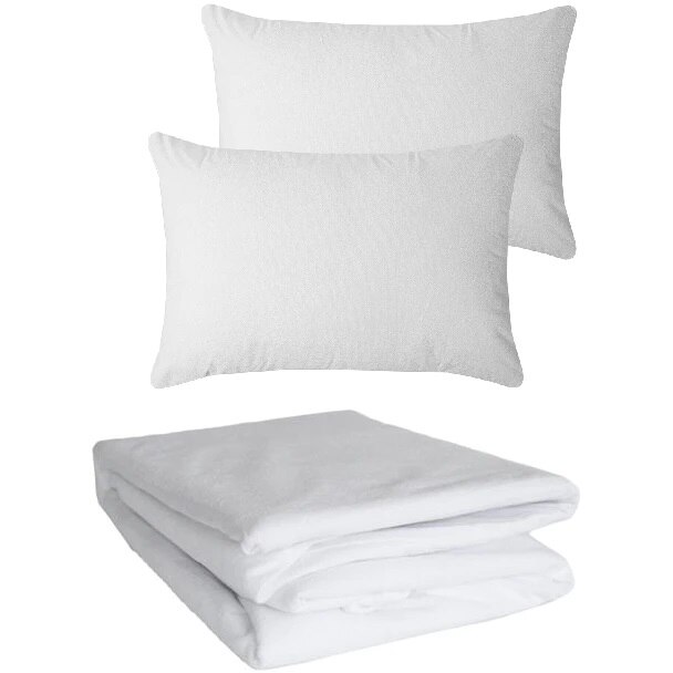 Set Protectie saltea impermeabila Cassatex- Terry Jersey cu elastic 90 X 200 cm si 2 protectii perna 50x70 cm