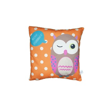 Perna decorativa bufnita cu buline 43 x 43 cm, Nichita Impex, portocaliu Perna decorativa bufnita cu buline 43 x 43 cm, Nichita Impex, portocaliu