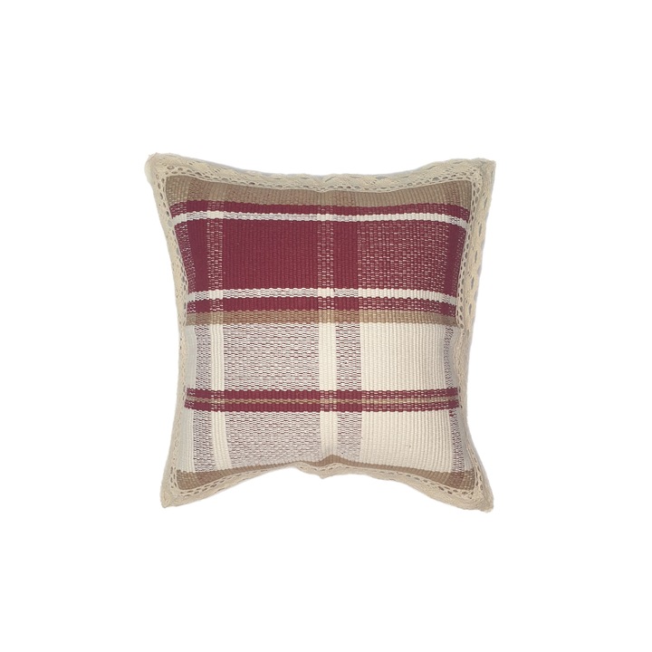 Perna decorativa dantela 43 x 43 cm, Nichita Impex, visiniu/crem