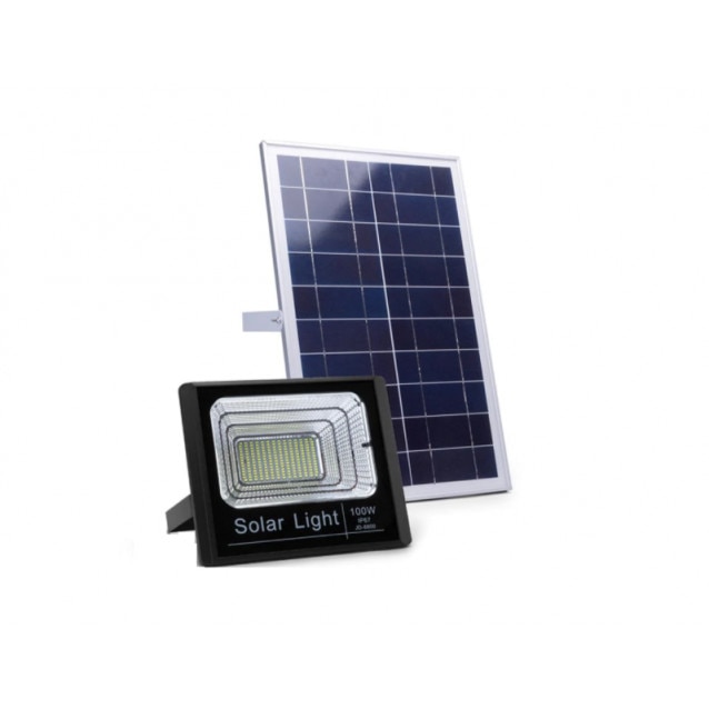 Set proiector + panou solar cu telecomanda, 100W, waterproof