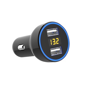 Incarcator auto 2 x USB QC3.0 cu afisaj tensiune/putere Led Incarcator auto 2 x USB QC3.0 cu afisaj tensiune/putere Led