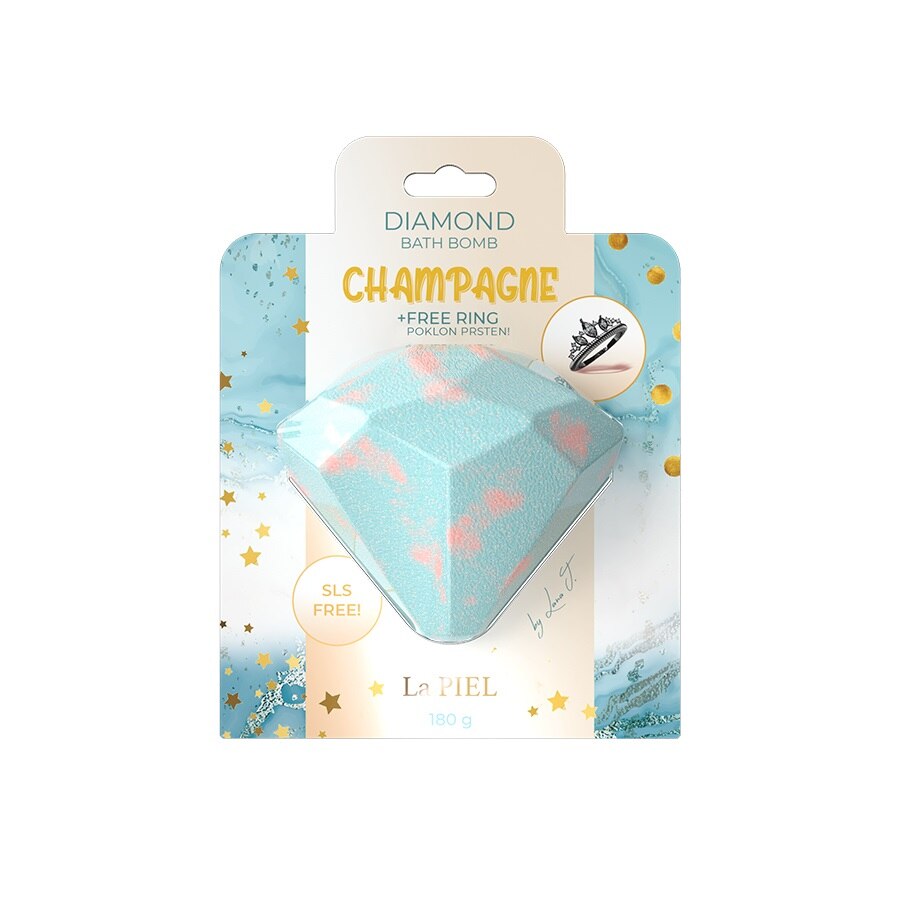 Bomba de baie, La PIEL, Champagne, Aroma de sampanie, Inel cadou inclus, 180 g