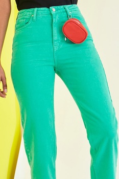 Trendyol, Blugi bootcut cu terminatie franjurata, Verde Trendyol, Blugi bootcut cu terminatie franjurata, Verde