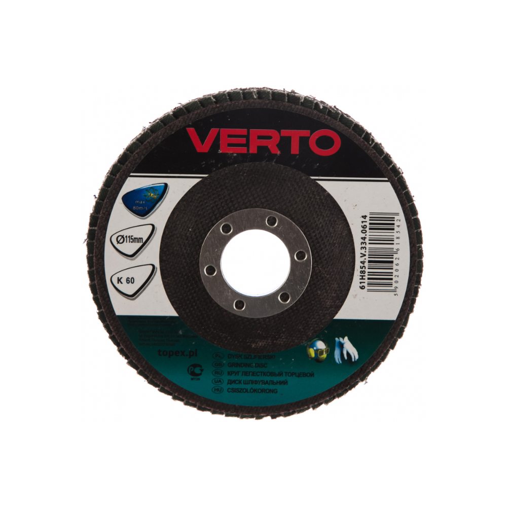 Disc Polizare Lamelar Evantai Verto, Granulatie K60, 115 mm, Prindere 22.2 mm