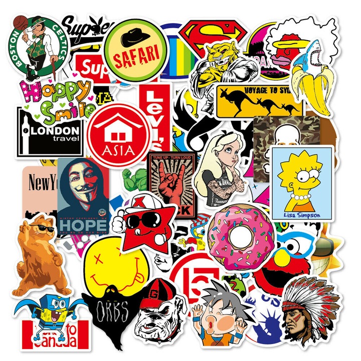 Set Bomb Stickers Playsmartshop, 100 bucati stickere colorate pentru lipit pe laptop, telefon, PC, Genti voiaj, parti caroserie, piese auto de interior