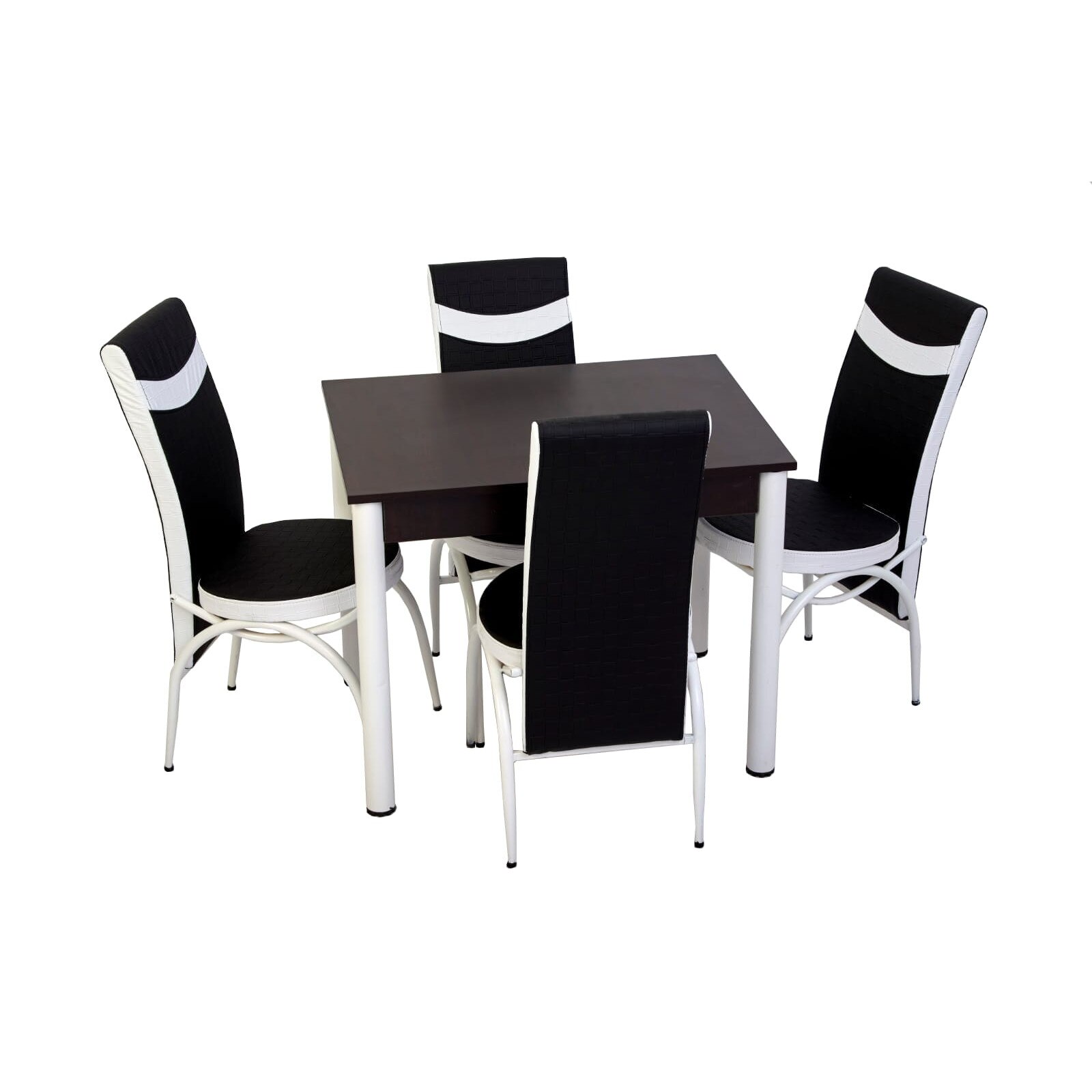 Set masa fixa BRONZE DECO WENGE 66*90 cu 4 scaune culoare negru cu alb , metal alb