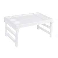 Masuta tip tava pliabila pentru pat, canapea sau citit, din plastic, alba cu spatiu pentru pahare si accesorii, ATS
