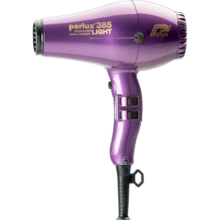 Uscator profesional de par Parlux 385 Powerlight, Tehnologie cu Ioni si Invelis Ceramic, 2150W, Zgomot redus, 4 setari temperatura, 2 setari de viteza, Violet