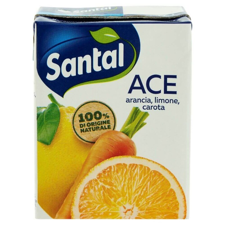 Ace Brick Santal Nectar Juice, 200 мл, 24 бр./кутия, с вкус на портокал, лимон и морков