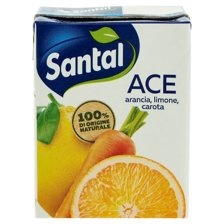 Натурален сок Ace Brick Santal Nectar Juice, 200 мл, С вкус на портокал, лимон и морков