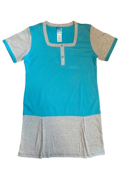 Camasa de noapte Vienetta, bulinute, gri si albastru, M