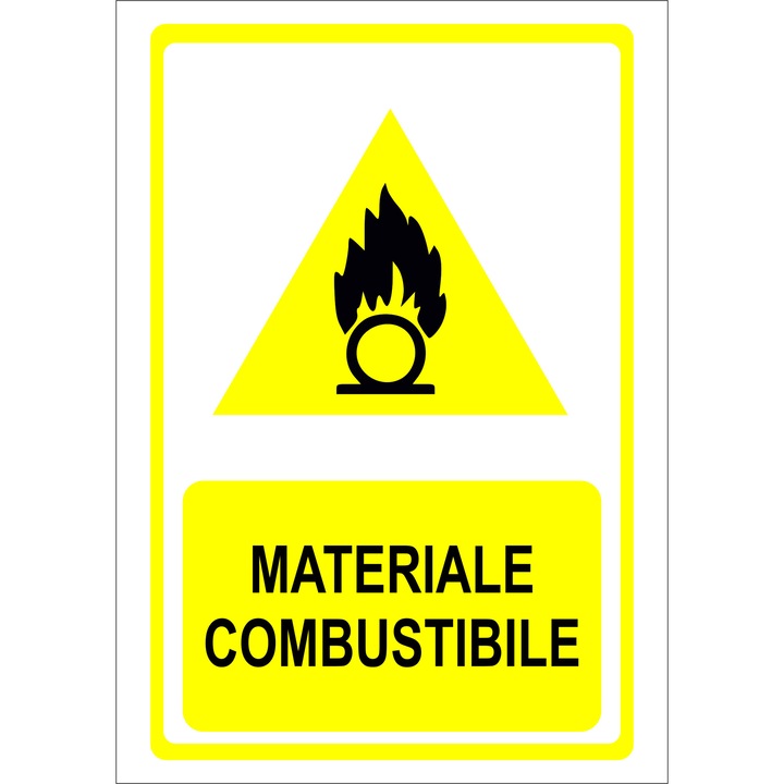 Indicator avertizare Materiale combustibile, Hartie autocolanta 128g, 20x15cm