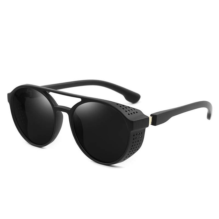 Слънчеви очила Hemera Lion HD 373, Unisex, Олекотена рамка, HD поляризация, UV 400, перфориран страничен сенник, черна рамка -тъмни стъкла, комплект твърд кейс и кърпичка