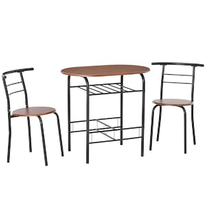 Set masa cu 2 scaune, Homcom, din metal si mdf, 80x52x76, lemn natural si negru