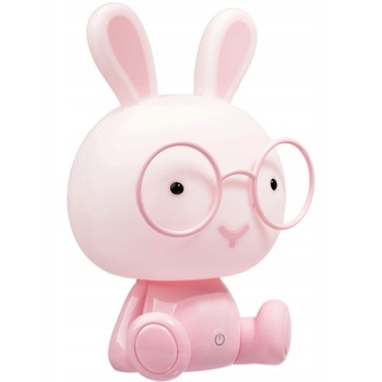 Lampa de veghe cu 3 intensitati de lumina, Zola®, model iepuras cu ochelari, roz, incarcare prin cablu usb, 30.5x20 cm Lampa de veghe cu 3 intensitati de lumina, Zola®, model iepuras cu ochelari, roz, incarcare prin cablu usb, 30.5x20 cm