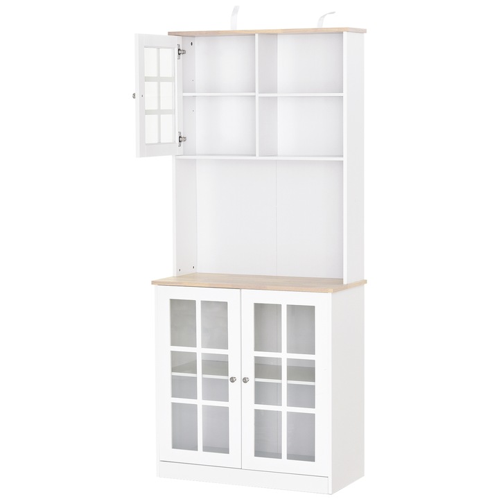 Modern Homcom fehér MDF fa tálalószekrény 2 vitrinnel