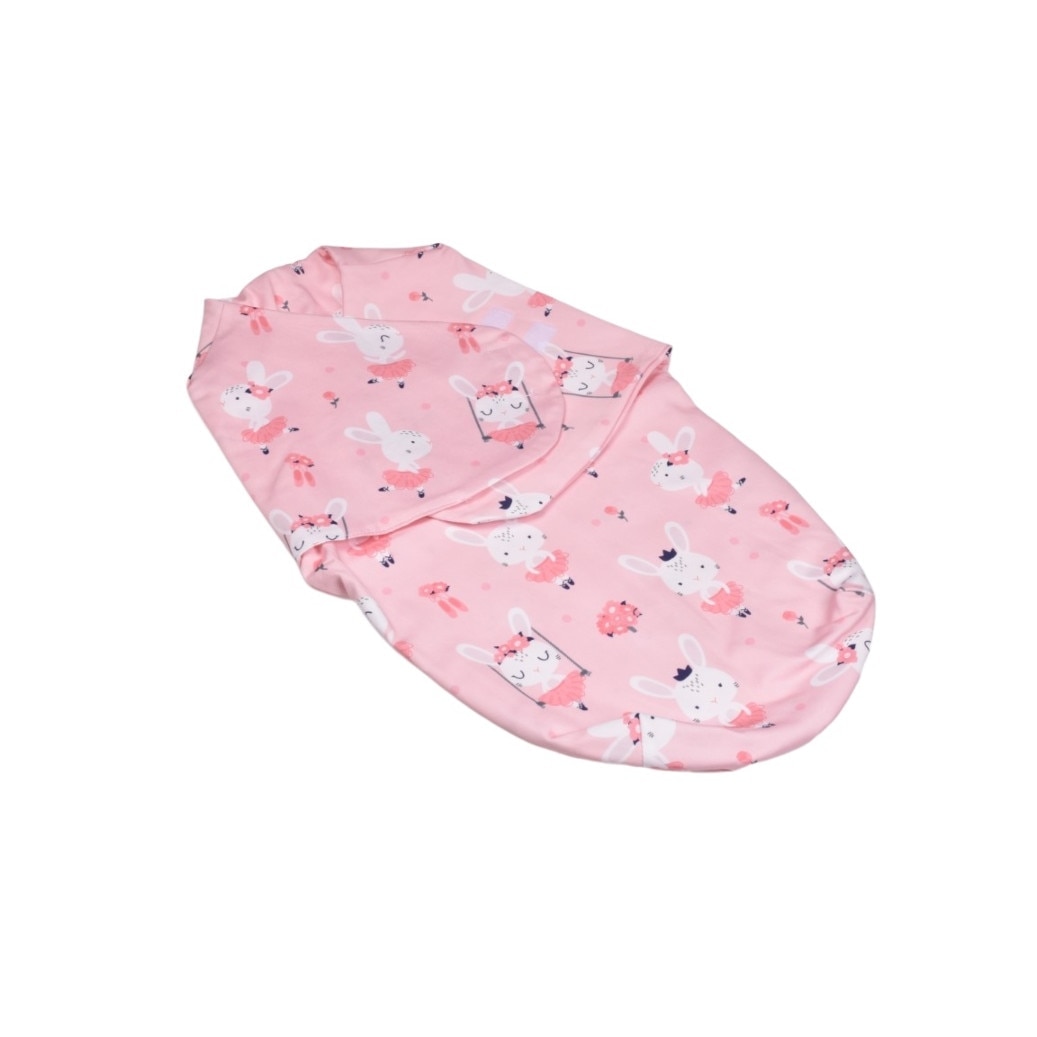 Sistem de infasat bumbac 100% model iepurasi balerine, culoare alb roz, marime 0-3 luni