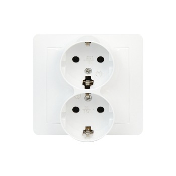 Priza dubla Electronin, Alba, 10A, IP20 Priza dubla Electronin, Alba, 10A, IP20