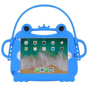Husa protectie tableta, pentru copii, silicon, iPad Air, iPad Air 2, iPad Pro 9.7, iPad New 9.7, protectie silicon antisoc rezistenta la lovituri, acces la toate porturile, Broasca, albastru Husa protectie tableta, pentru copii, silicon, iPad Air, iPad Air 2, iPad Pro 9.7, iPad New 9.7, protectie silicon antisoc rezistenta la lovituri, acces la toate porturile, Broasca, albastru