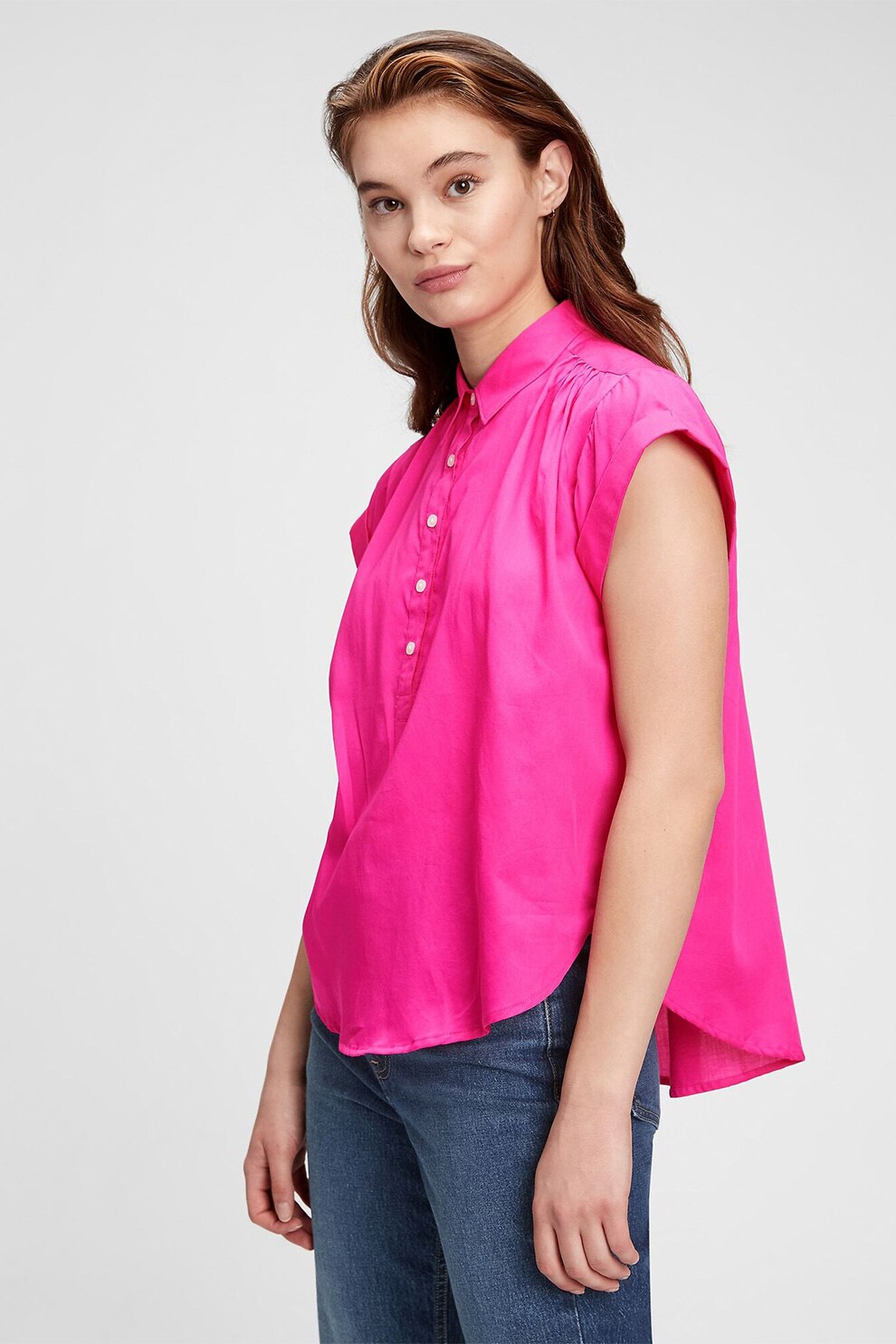 GAP, Bluza lejera cu fenta cu nasturi, Fucsia