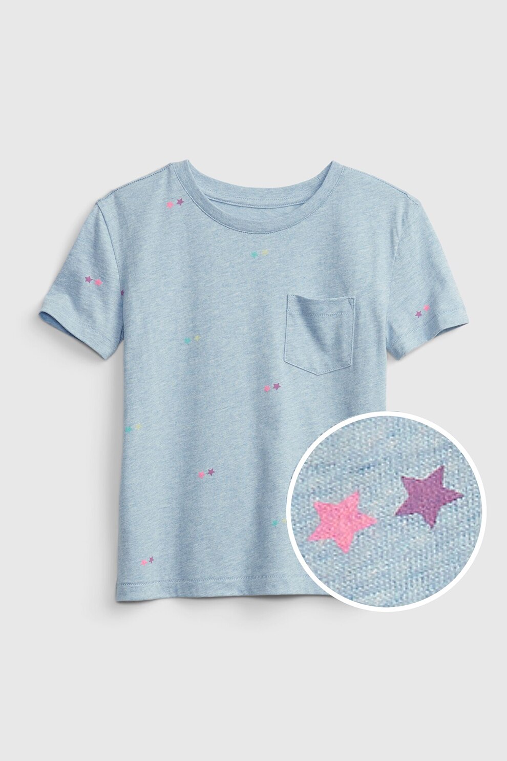 GAP, Tricou cu decolteu la baza gatului si buzunar pe piept, Albastru prafuit/Roz