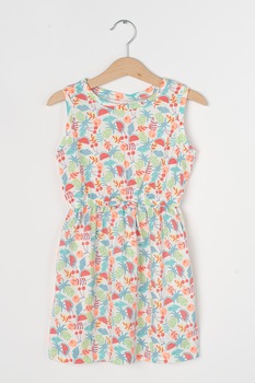 GAP, Rochie din bumbac cu imprimeu si talie elastica, Alb/oranj neon/albastru prafuit GAP, Rochie din bumbac cu imprimeu si talie elastica, Alb/oranj neon/albastru prafuit