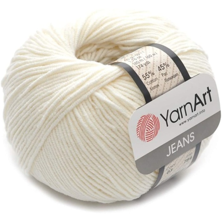 Fir Textil Yarn Art Jeans 03 pentru crosetat si tricotat, acril, alb unt, 160 m