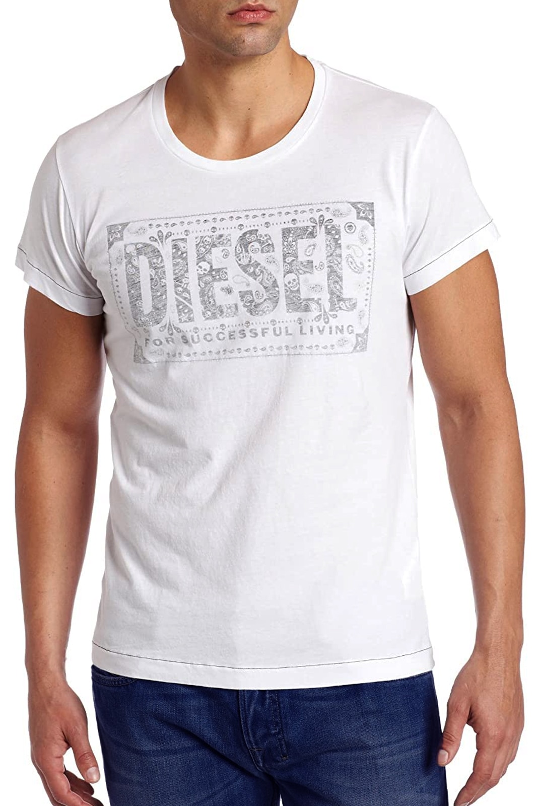 Tricou, Diesel, Regular fit, Alb, Alb