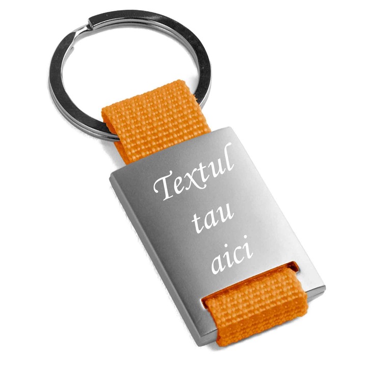 Метален ключодържател, оранжев, неръждаема стомана, гравиран, персонализиран с вашия Далимаг текст