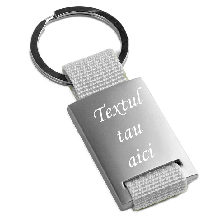 Метален ключодържател, сив, неръждаема стомана, гравиран, персонализиран с вашия Далимаг текст