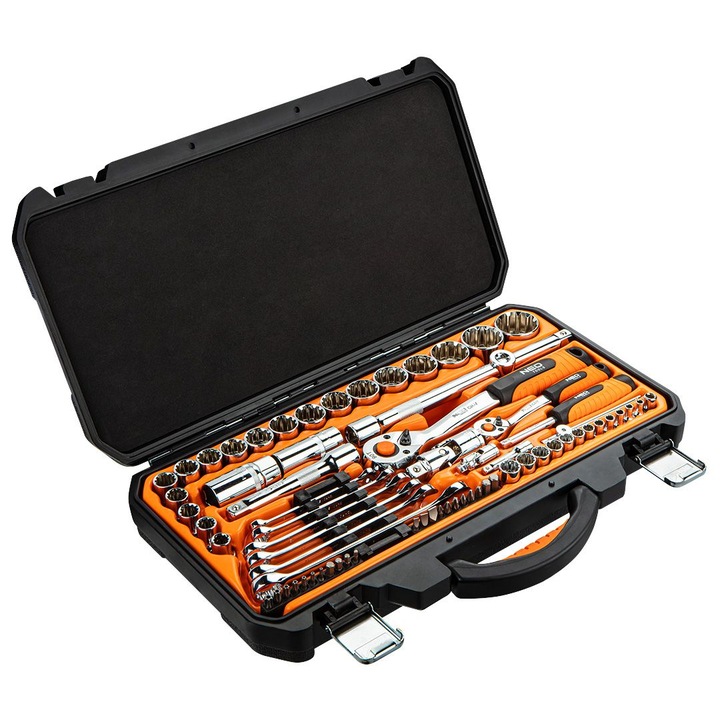 Комплект ключове Neo Tools, 71 броя, 1/2", 1/4", Тресчотка с 90 зъба