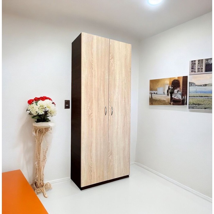 Dulap 2 usi si 4 polite, 197x80x40, Wenge & Sonoma, Cant ABS