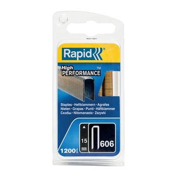 Capse cu coroana ingusta Rapid 606/15 mm, High Performance, acoperite cu rasina, 15mm, 1200 capse/blister 40109528 Capse cu coroana ingusta Rapid 606/15 mm, High Performance, acoperite cu rasina, 15mm, 1200 capse/blister 40109528