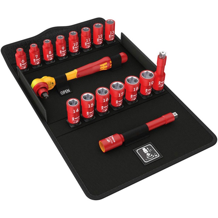 Wera, Cső- és racsnis kulcskészlet, Szigetelt 1000 V, 3/8 ", 17 db-os szett
