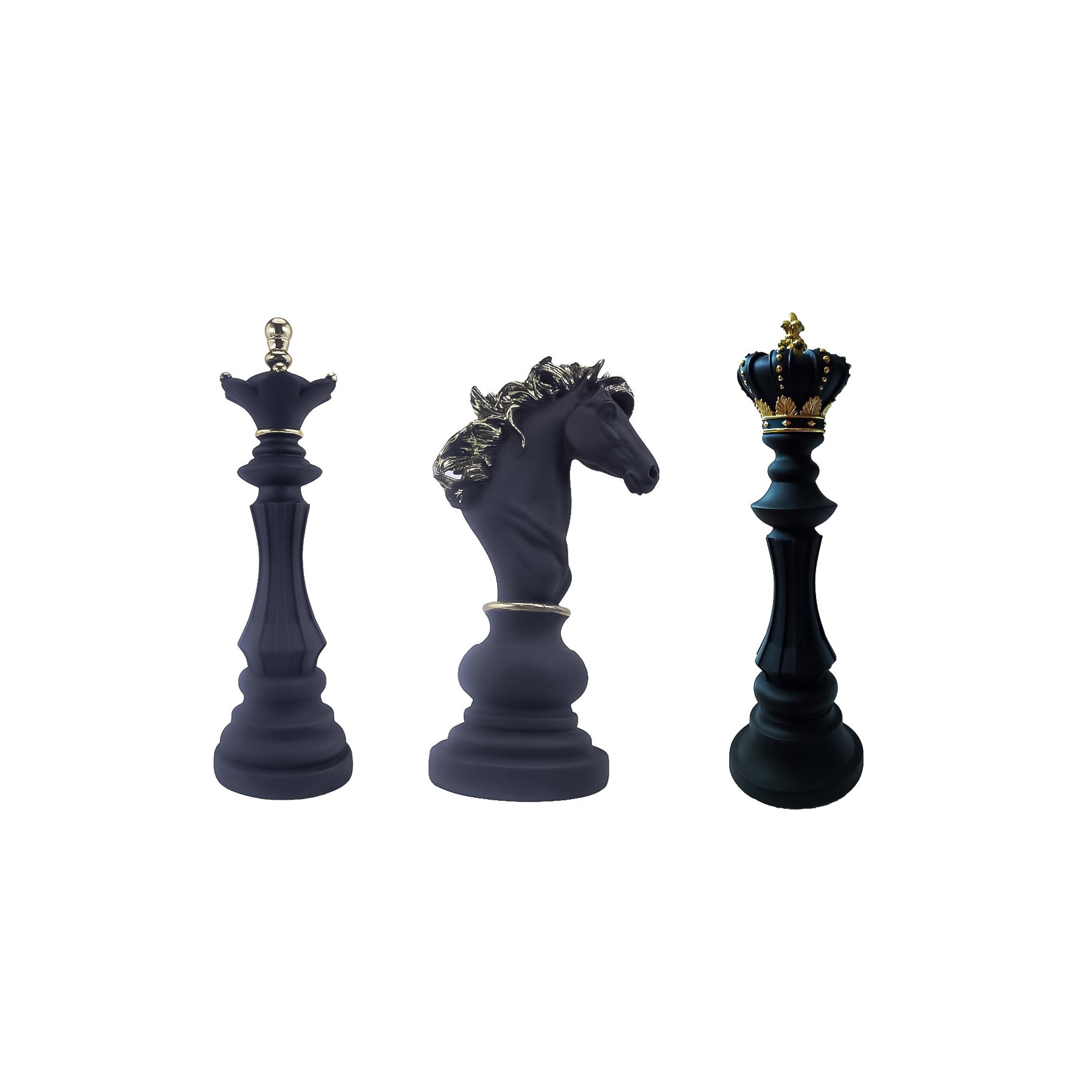 housewife semester Cardinal Set 3 statuete The Chess, model piese de sah, create manual cu atentie la  detalii, din rasina ,negru mat, accente aurii,Doty - eMAG.ro