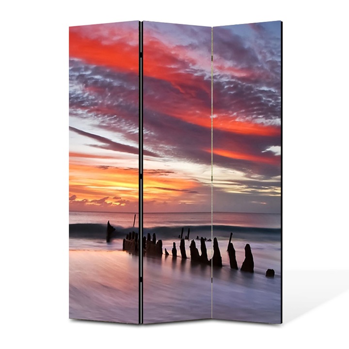 Paravan 3 piese Premium TrueColor, Art Star, Nori rosiatici reflectati, Panza pe cadru de lemn, Decoratiuni Moderne pentru Casa, 3 Panouri de 35 x 150, 105 x 150 cm