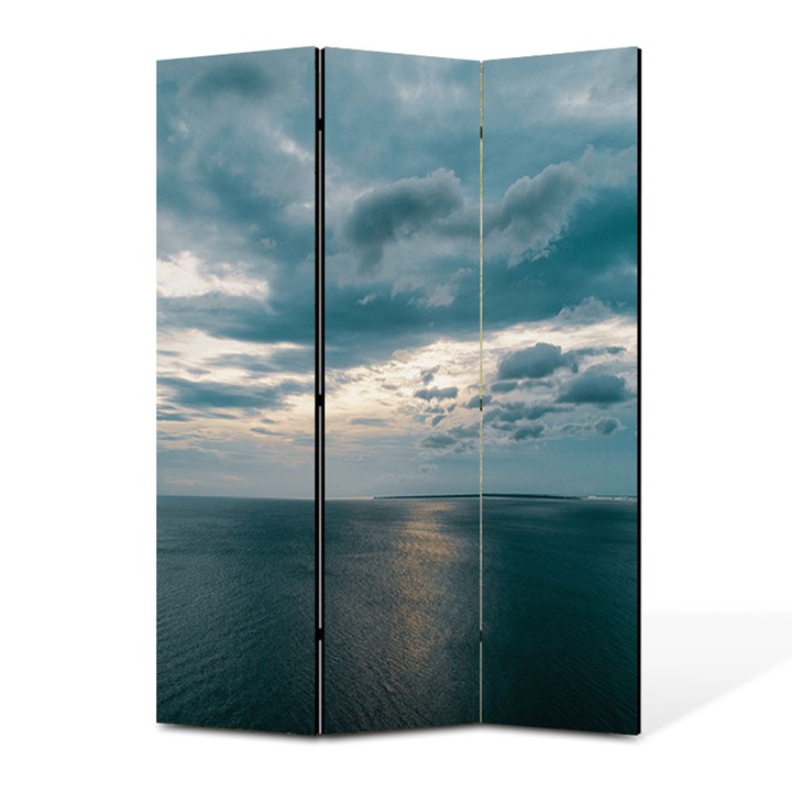 Paravan 3 piese Premium TrueColor, Art Star, Nori peste ocean, Panza pe cadru de lemn, Decoratiuni Moderne pentru Casa, 3 Panouri de 35 x 150, 105 x 150 cm