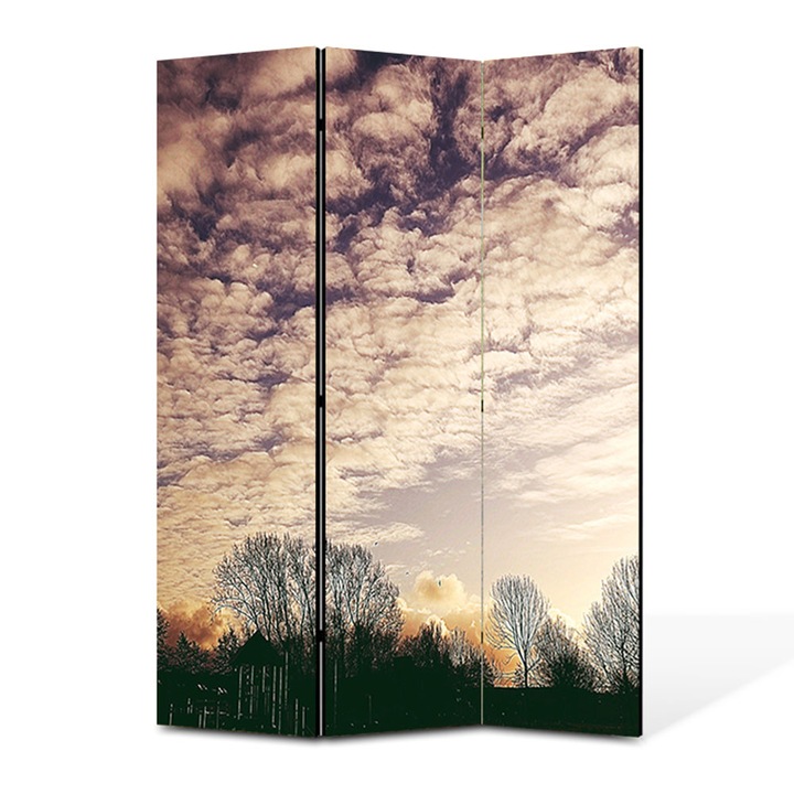 Paravan 3 piese Premium TrueColor, Art Star, Nori imprastiati, Panza pe cadru de lemn, Decoratiuni Moderne pentru Casa, 3 Panouri de 35 x 150, 105 x 150 cm