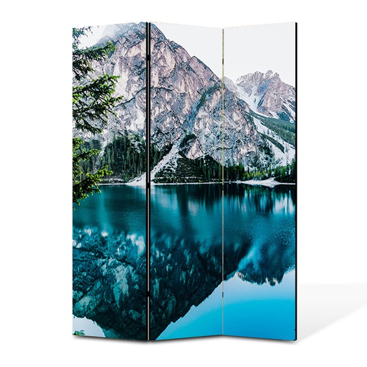 Paravan 3 piese Premium TrueColor, Art Star, Munte in oglinda, Panza pe cadru de lemn, Decoratiuni Moderne pentru Casa, 3 Panouri de 45 x 150, 135 x 150 cm
