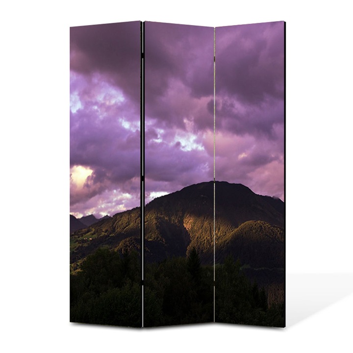 Paravan 3 piese Premium TrueColor, Art Star, Nori violet , Panza pe cadru de lemn, Decoratiuni Moderne pentru Casa, 3 Panouri de 45 x 150, 135 x 150 cm